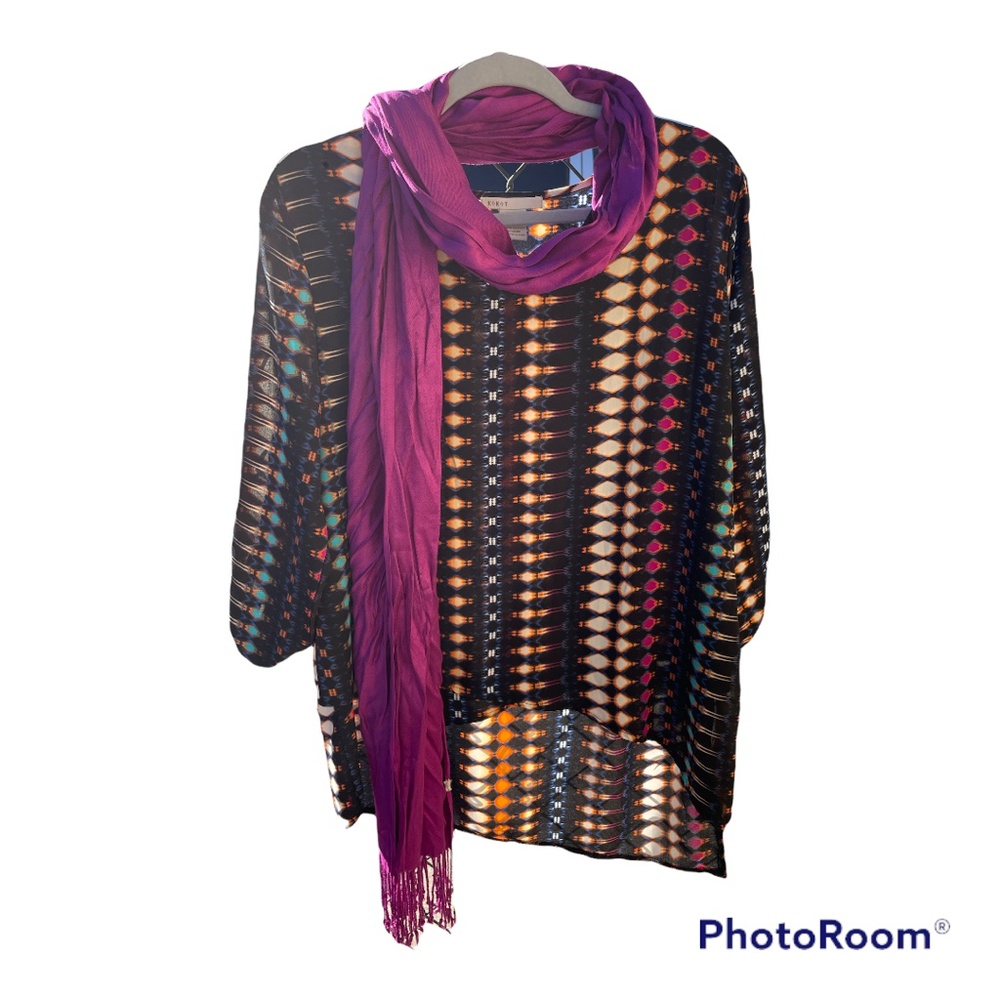 Multi colored top with nice scraf